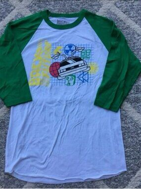 NWT Universal Studios Back to the Future Graphic Raglan Tee, Sz S